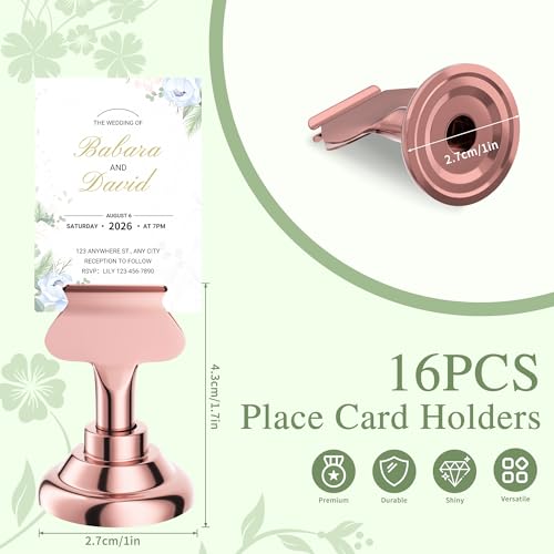 Urban Deco 16PK Table Number Holders Place Card Holders 1.7 Inch Table Card Holders Steel Card Holders for Photos, Food Signs, Memo Notes, Weddings, Restaurants, Birthdays(Rose Gold) - color: Rose Gold