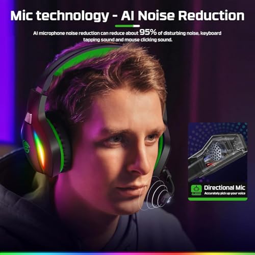 Fachixy FC100 Gaming Headset with Microphone for PS4, PS5, Switch, Xbox, PC, Mac, Gamer Headset with RGB Light, Computer Headphones with Mic - color: GREEN