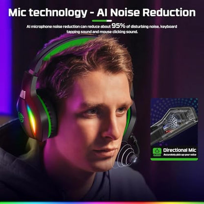 Fachixy FC100 Gaming Headset with Microphone for PS4, PS5, Switch, Xbox, PC, Mac, Gamer Headset with RGB Light, Computer Headphones with Mic - color: GREEN