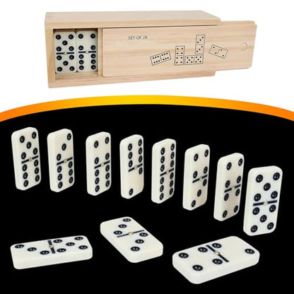 GOTHINK Dominos Set for Adults with Wooden Box - Tile Dot Dominoes Games Set for Family Night Travel Game - Classic Party Board Game Ideal - color: Double 6 Dominoes With Wooden Box