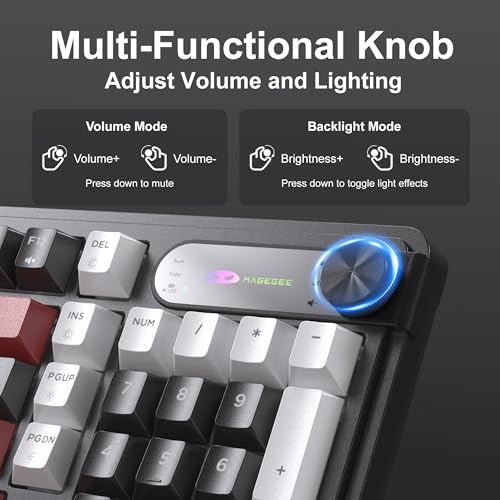 MageGee GK960 Wireless Keyboard, 98 Keys Tri-Mode BT/2.4G/Wired Membrane Gaming Keyboard, RGB Creamy Keyboard with Number Pad, Knob Control, 4000mAh Battery - White & Black - color: White & Black
