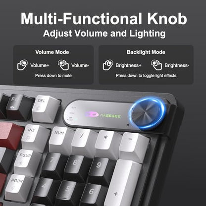 MageGee GK960 Wireless Keyboard, 98 Keys Tri-Mode BT/2.4G/Wired Membrane Gaming Keyboard, RGB Creamy Keyboard with Number Pad, Knob Control, 4000mAh Battery - White & Black - color: White & Black
