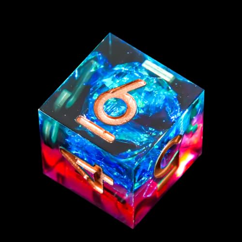 1Pcs D6 DND Dice with Resin Sharp Edge D&D Dice, Random Color and Style 6 Sided Dice 16mm Handmade Polyhedral for DND Roleplaying Games - color: D6-resin Red Blue