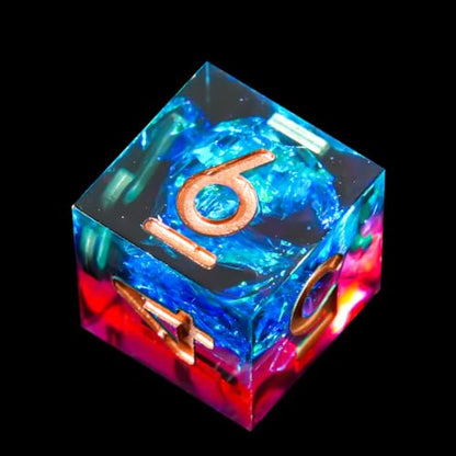 1Pcs D6 DND Dice with Resin Sharp Edge D&D Dice, Random Color and Style 6 Sided Dice 16mm Handmade Polyhedral for DND Roleplaying Games - color: D6-resin Red Blue