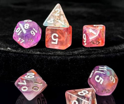 Pink DND Dice Set of 7pcs Polyhedral Dice (Pink Glow) | Acrylic Dice Set for TTRPGs, Dungeons and Dragons, Role Playing Games and Other Table Games– D20 System Dice - color: Pink Glow