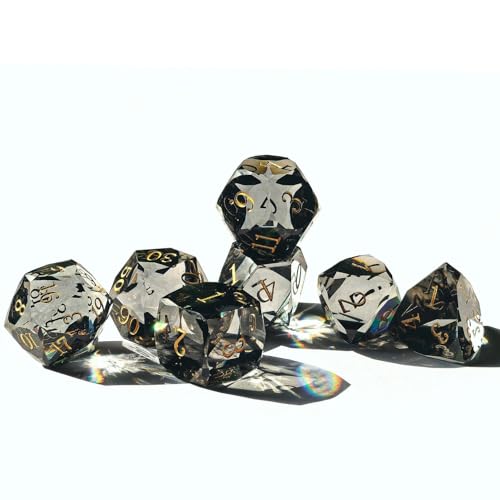 Crystal Multifaceted Polyhedral Dice Set 7 PCS for DND, RPG Tabletop Gaming, Collectors | Tinbox Packing, Gemstone Effect Dice (Smoke) - color: Smoke