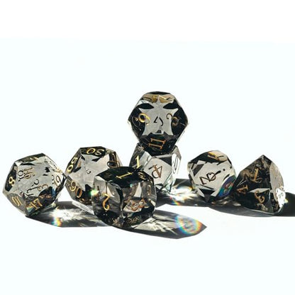 Crystal Multifaceted Polyhedral Dice Set 7 PCS for DND, RPG Tabletop Gaming, Collectors | Tinbox Packing, Gemstone Effect Dice (Smoke) - color: Smoke