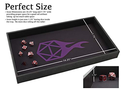 Forged Dice Co. Dice Tray 14" - Double Sided and Removable Neoprene Rolling Dice Mat - for Any Dice or Board Game, Tabletop RPGs Like D&D Pathfinder Roleplaying Game Black Tray w/Purple D20 Icon Mat - color: Black Tray W/ Purple/Black D20 Icon Mat