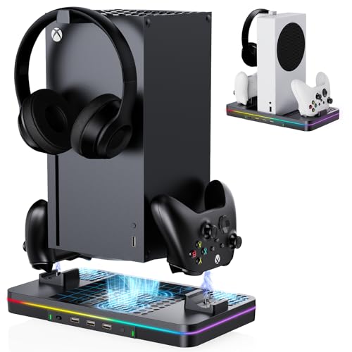 Cooling Charging Stand for Xbox Series X/S with 2 Headset Stand, Luckit Vertical Dual Controller Charger Station Dock Accessories with Cooling Fan, Fast Charging Station with 3 HUB USB Ports - size: Cooling Charging Stand