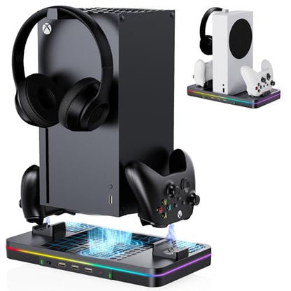 Cooling Charging Stand for Xbox Series X/S with 2 Headset Stand, Luckit Vertical Dual Controller Charger Station Dock Accessories with Cooling Fan, Fast Charging Station with 3 HUB USB Ports - size: Cooling Charging Stand