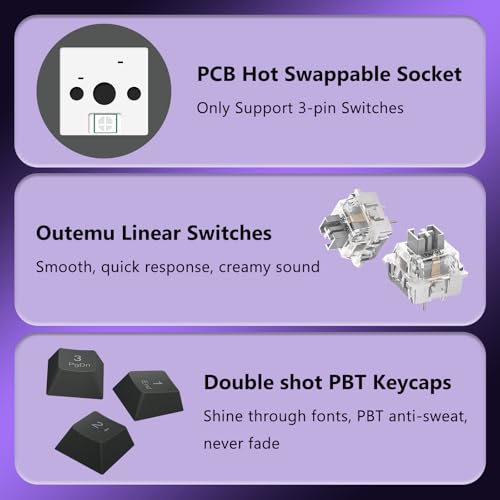 E-YOOSO Wired Creamy Mechanical Keyboard, Led Backlit for PC/Mac, Black | Gasket Structure with Sound Dampening Foam, Hot Swappable, Pre-lubed Linear Switches, Full Size Custom Gaming Keyboard - color: Grey Black Purple