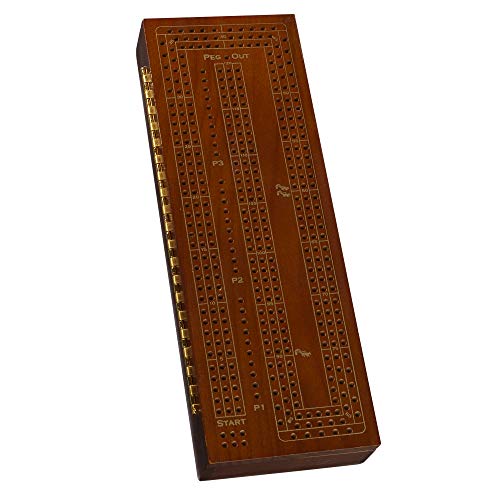 WE Games 3 Player Wood Cribbage Set - Easy Grip Pegs and 2 Decks of Cards Inside of Board - Walnut Stained - color: Walnut Stain