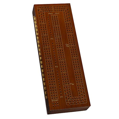 WE Games 3 Player Wood Cribbage Set - Easy Grip Pegs and 2 Decks of Cards Inside of Board - Walnut Stained - color: Walnut Stain