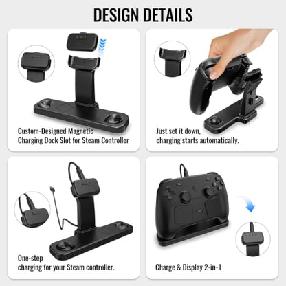 Charging Dock for Steam Controller 2026 – Weighted Vertical Stand with Puck Alignment, Cable Management, and Non-Slip Base