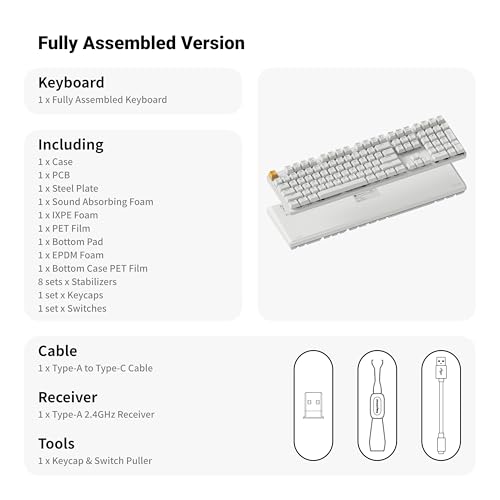 Keychron KJ5 Wireless Custom Mechanical Keyboard, 2.4 GHz Bluetooth QMK Full-Size Layout RGB, Hot-swappable Red Switch Compatible with Mac Windows Linux, for Gaming Office - White - style: White - Red Switch