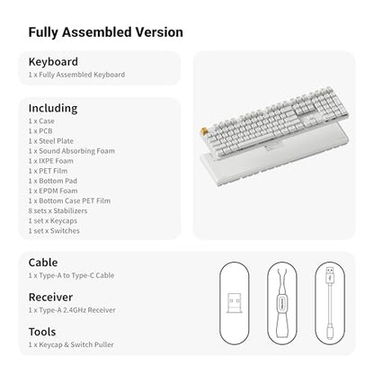 Keychron KJ5 Wireless Custom Mechanical Keyboard, 2.4 GHz Bluetooth QMK Full-Size Layout RGB, Hot-swappable Red Switch Compatible with Mac Windows Linux, for Gaming Office - White - style: White - Red Switch