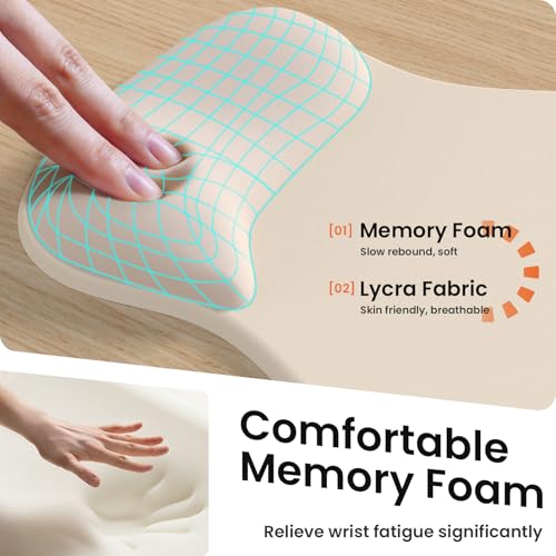 AKIT Ergonomic Mouse Pad and Keyboard Wrist Rest, 3-in-1 Memory Foam Wrist Rest for Computer Keyboard, Non-Slip Base, Pain Relief, Gel Mousepad Set for Gaming, Home and Office, Apricot - color: Apricot