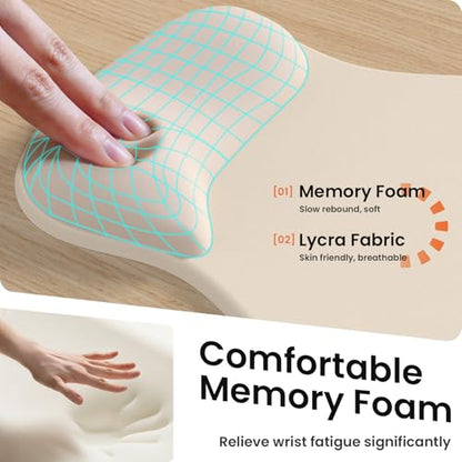AKIT Ergonomic Mouse Pad and Keyboard Wrist Rest, 3-in-1 Memory Foam Wrist Rest for Computer Keyboard, Non-Slip Base, Pain Relief, Gel Mousepad Set for Gaming, Home and Office, Apricot - color: Apricot