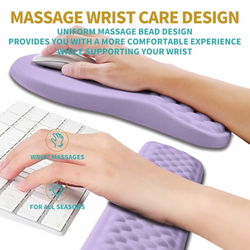 Hokafenle 2 in 1 Ergonomic Mouse Pad Wrist Support & Wrist Rest for Computer Keyboard Set, with Relieve Carpal Tunnel Pain Massage Bulge and Full Memory Gel Design (2In1 Set, Lavender) - color: Hk017-lavender