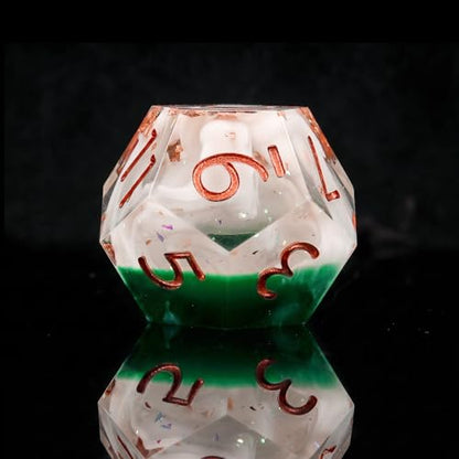 Haxtec Forest Landscape DND Dice Set Sharp Edge Resin Polyhedral Dice, Nature D&D Dice with Metal Case, Handmade Gold Flake Inside Dice Set for Dungeons and Dragons TTRPG, Green White Copper DND Gift - color: Green White