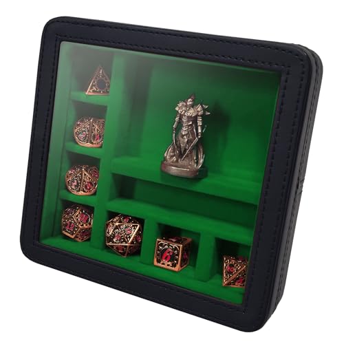 Forged Dice Co. RPG Character Shrine Display Case for Dice and DND Miniatures - Includes Travel Dice Tray and Display Lid - Compatible with Dungeons and Dragons Dice and Miniatures - Green - color: Green