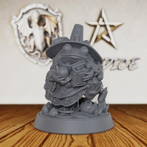 AUSPDICE DND Miniature, 32mm Frog Wizardess for Fantasy RPGs, S15 | 1:50 Scale Fantasy Mage with Witch Hat, Book and Potions for Dungeons and Dragons, TTRPGs, Board Games, Wargaming and Display