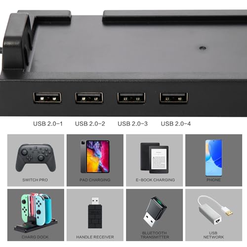 USB Hub for Nintendo Switch Dock – 4-Port USB Controller Expansion Adapter, Powered USB Hub Switch Nintendo for Multiplayer Gaming & Safe Charging – Not Compatible with Nintendo Switch 2