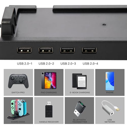 USB Hub for Nintendo Switch Dock – 4-Port USB Controller Expansion Adapter, Powered USB Hub Switch Nintendo for Multiplayer Gaming & Safe Charging – Not Compatible with Nintendo Switch 2