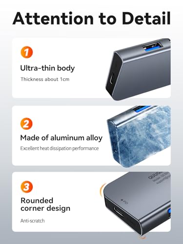 USB C Hub, QUUGE 5in1 USB C HDMI Adapter with 4K@30HZ HDMI, 100W PD, 3×USB A 3.0 Ports, Aluminum Ultra Slim Hub for Switch, MacBook Air/Pro, Galaxy S/Z/Note Series & More. - style: QC501【1 × HDMI + 3 × USB-A + PD】
