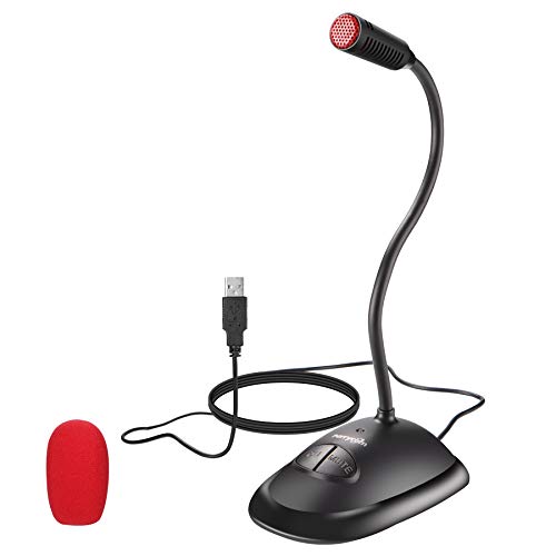 Perrycom USB Computer Microphone, Plug&Play Cardioid Condenser PC Laptop Mic, On/Off and Mute Buttons with LED Indicator, Compatible with Windows/Mac, Ideal for YouTube,Zoom,Recording,Games (6ft)