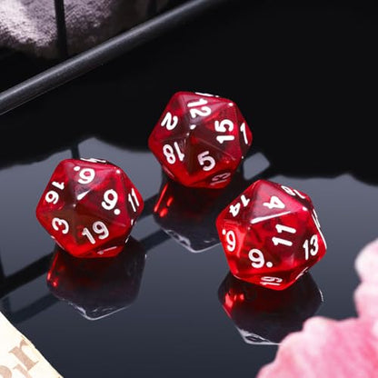 10 Pieces Polyhedral Dice Set D20 Dice 20mm Acrylic 20 Sided Game Dice for Dungeons and Dragons RPG MTG DND Dice Table Games (Transparent Red) - color: Transparent Red