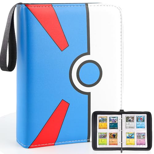 Collectible Trading Card Binder, 400 Pockets Card Holder with 50 Removable Sleeves, Portable Collection Binder Album Book Case Storage, Zipper Card Protective Sleeves for TCG, Sports Card - color: Super Blue