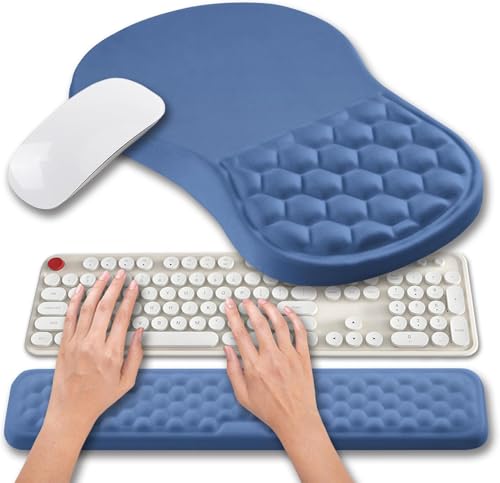 Hokafenle 2 in 1 Ergonomic Mouse Pad Wrist Support & Wrist Rest for Computer Keyboard Set, with Relieve Carpal Tunnel Pain Massage Bulge and Full Memory Gel Design (2In1 Set, Midnight Blue) - color: Hk019-midnight Blue