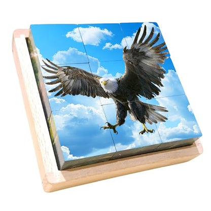 Wooden Cube Puzzle of Native North American Animals | Wooden Puzzles for Kids & Toddlers Ages 3 4 5 6 7 8 - style: American wildlife