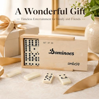 Smilejoy Double Nine Dominoes for Adults, 55 Tiles with Wooden Box | For 2-6 players, Metal spinners,Travel wood case,55 domino tiles, Classical Board game, Family game night,gift choice - size: D9+ Medium
