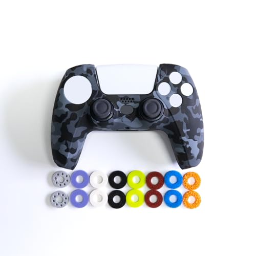 Silicone Case for PS5 Controller with 16Pcs Precision Rings, 3 Resistance Levels Aim Assist Motion Control Rings, Anti-Slip Protective Skin for DualSense Wireless Controller - Black Camo - color: Black