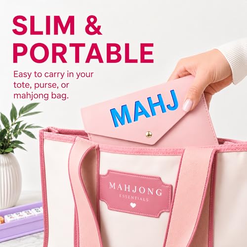 Leather Mahjong Card Clutch Pouch, 8 x 6 Inches Protective Case for American Mahjong Strategy Cards, Secure Magnetic Closure Accessories Holder, Elegant Game Night Gift (Rose Pink) - color: Rose Pink