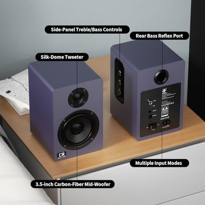 H2 Bookshelf Speakers, 60W Stereo, Record Player/Computers Speakers, DSP, Carbon-Fiber Woofer, Silk Tweeter, Optical/USB-C/AUX, Bluetooth 5.3, Slate Blue - color: slate blue