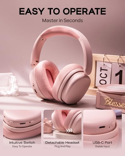 EPOMAKER X Aula G7 Pro Wireless Gaming Headset, Dual Mode BT5.3 & 2.4GHz | 7.1 Surround Sound, 80+ Hour Battery, RGB Light, with Noise Canceling Mic for PS5, PS4, Switch, PC (Pink) - color: Pink