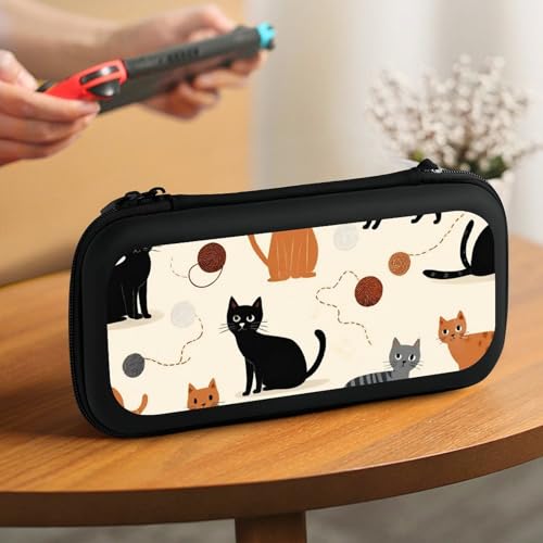 Protective Carrying Case Compatible with Switch, Travel Game Console Holder Bag with 15 Game Cartridges, Beige Cat Hard Shell Pouch - color: Color(81)