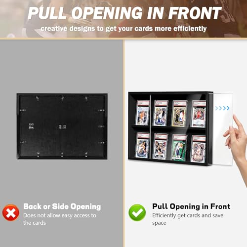 Emfogo Card Display Case, Trading Card Display with Clear View, Wooden Graded Sports Card Display Case Wall Mounted, Baseball Card Display Frame for Trading Card Collection (1 Pack-Black) - size: 2-Layer 1 Pack