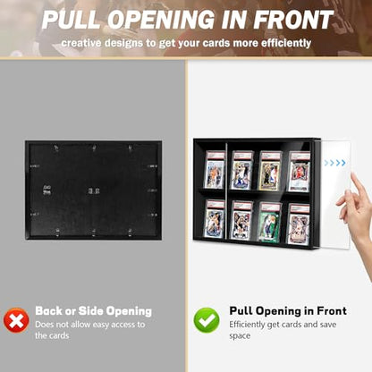 Emfogo Card Display Case, Trading Card Display with Clear View, Wooden Graded Sports Card Display Case Wall Mounted, Baseball Card Display Frame for Trading Card Collection (1 Pack-Black) - size: 2-Layer 1 Pack
