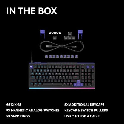 Logitech G512 X 98 TMR + Linear Switch Mechanical Gaming Keyboard - Black | Hot-Swappable 9x TMR Rapid Trigger + Linear Mechanical Switches, Gasket, PBT Keycaps, <8K, LIGHTSYNC RGB, for PC & Mac - color: Black, size: 98 percent, style: Linear Switches