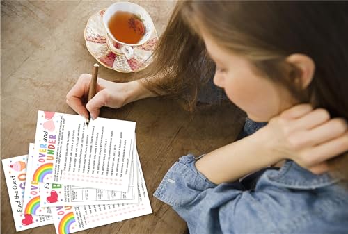 Birthday Party Card Games, Colorful Rainbow Ice Cream Themed Find The Guest Bingo Game Cards, Over And Under Games, Fun Sleepover Party Game For Kids Adults, 02 - color: Colorful Would She Rather