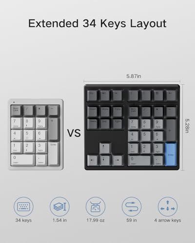 Kisnt MF34 Mechanical Numpad, Full-Function for Heavy Excel Financial | QMK/VIA Programmable, Wired 34 Keys Hot Swappable, Custom RGB with PBT Keycaps for Laptops PC Compact Keyboards