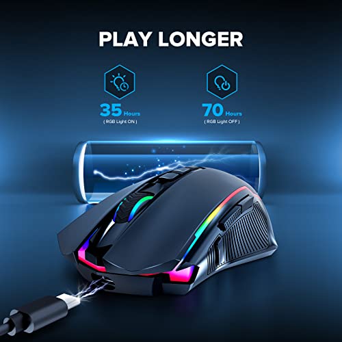 Redragon Gaming Mouse, Wireless Mouse Gaming with 8000 DPI, PC Gaming Mice with Fire Button, RGB Backlit Programmable Ergonomic Mouse Gamer, Rechargeable, 70Hrs for Windows, Mac Gamer, Black - color: Black, style: 2.4G/ Wired