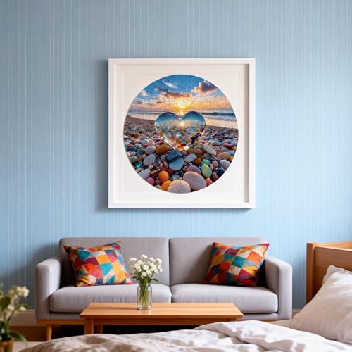 Hartmaze Sunset on Pebble Beach Wooden Puzzle, 178 Intricate Irregular Pieces, 11.2x11.2 Inch, Exquisite Wooden Gift Box – Stunning Coastal Art Jigsaw for Adults & Kids 8+ - color: Sunset on Pebble Beach
