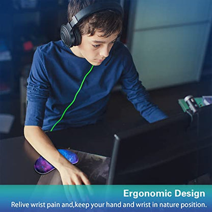 Mouse Wrist Rest, Canjoy 2 Pack Wrist Rest for Mouse Memory Foam Wrist Pad | Soft Fabric Mouse Wrist Rest Pad Support Cushion with Anti-Skid Rubber Base,Ergonomic Pain Relief Mouse Hand Rest - color: Blue Galaxy