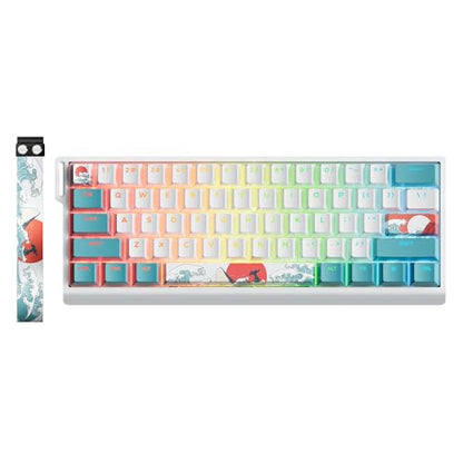 HITIME x XVX 60% Percent Keyboard with Strap, H61 Wired Aluminum Gaming Keyboard, Hot Swappable, Kanagawa Anime PBT Keycaps, RGB Backlit, Cherry Profile, Sound Absorbing Pads, Creamy Linear Switch - color: White Kanagawa