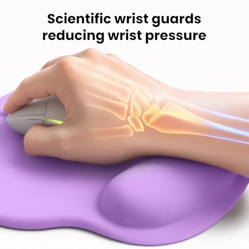 Mouse pad with Wrist Rest,Relieving Pain Memory Foam Computer pad, Ergonomic Desktop Mouse, Silicone Material Mouse pad, with Non-Slip PU Base (Purple) - color: purple